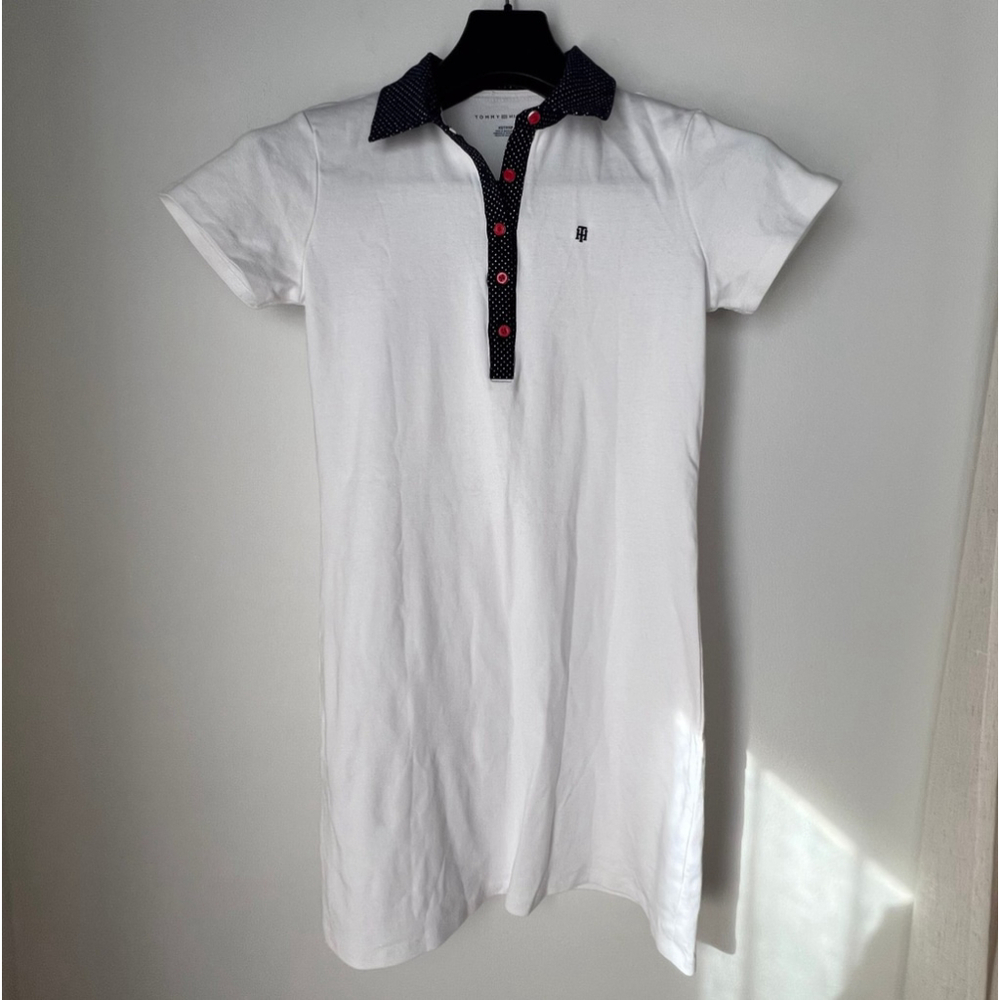 Tommy Hilfiger White Polo Golf Shirt Dress Women XS Polka Dot Preppy Athleisure
